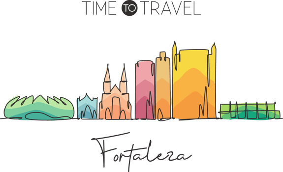 One single line drawing Fortaleza city skyline, Brazil. World historical town landscape postcard. Best holiday place destination. Editable stroke trendy continuous line draw design vector illustration png