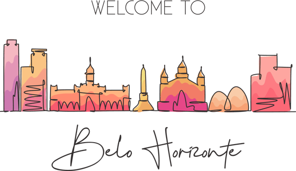 One continuous line drawing of Belo Horizonte city skyline, Brazil. Beautiful landmark. World landscape tourism and travel vacation. Editable stylish stroke single line draw design vector illustration png