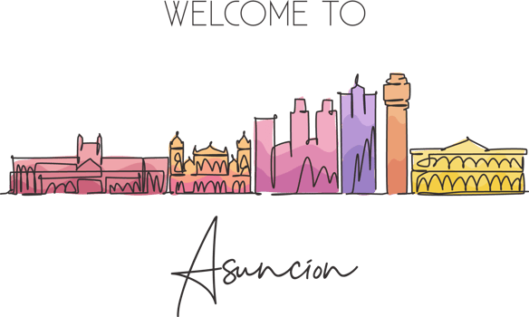 Single continuous line drawing of Asuncion city skyline, Paraguay. Famous city scraper and landscape. World travel destination concept. Editable stroke modern one line draw design vector illustration png