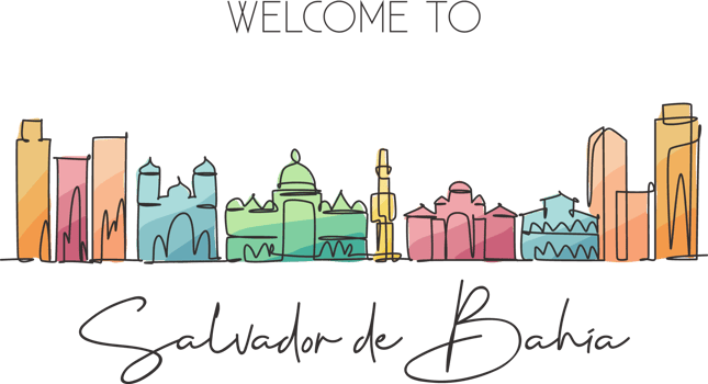 Single continuous line drawing of Salvador de Bahia skyline, Brazil. Famous city scraper landscape. World travel postcard print concept. Editable stroke modern one line draw design illustration png