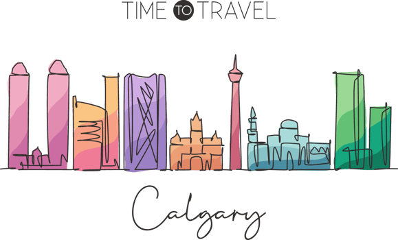 Single continuous line drawing of Calgary city skyline, Canada. Famous city scraper landscape home wall decor poster. World travel destination concept. Modern one line draw design vector illustration png