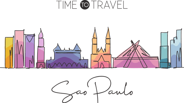 Single continuous line drawing Sao Paulo city skyline, Brazil. Famous city scraper landscape. World travel destination postcard concept. Editable stroke modern one line draw design vector illustration png