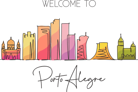 Single continuous line drawing of Porto Alegre city skyline, Brazil. Famous city scraper landscape. World travel destination concept. Editable stroke modern one line draw design vector illustration png