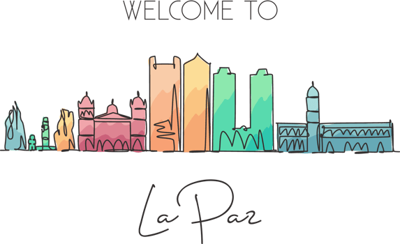 Single continuous line drawing of La Paz city skyline, Bolivia. Famous city scraper and landscape. World travel destination concept. Editable stroke modern one line draw design vector art illustration png