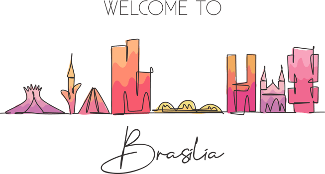 One continuous line drawing of Brasilia city skyline, Brazil. Beautiful landmark. World landscape tourism travel vacation postcard. Editable stylish stroke single line draw design vector illustration png
