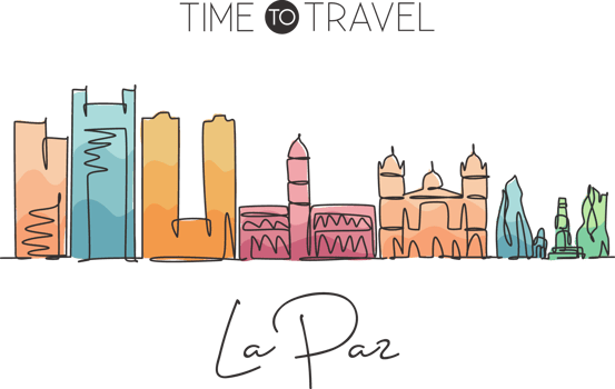 One continuous line drawing La Paz city skyline, Bolivia. Beautiful landmark. World landscape tourism and travel vacation postcard. Editable stylish stroke single line draw design vector illustration png