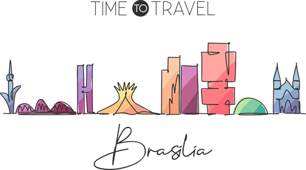 Single continuous line drawing of Brasilia skyline, Brazil. Famous city scraper landscape. World travel destination wall decor poster print art concept. Modern one line draw design vector illustration png