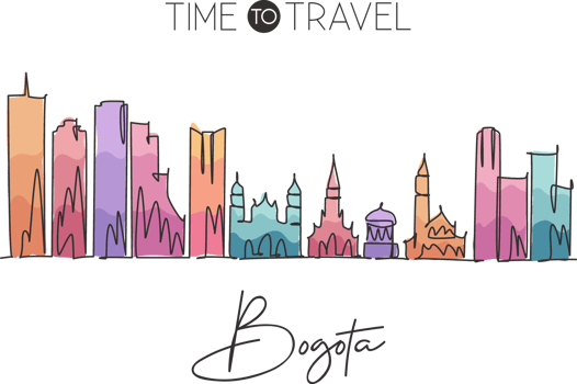 Single continuous line drawing Bogota city skyline, Colombia. Famous city scraper landscape postcard. World travel destination concept. Editable stroke modern one line draw design illustration png