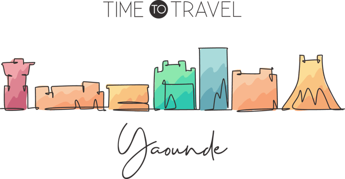 One continuous line drawing of Yaounde city skyline, Cameroon. Beautiful landmark. World landscape tourism travel postcard print. Editable stylish stroke single line draw design vector illustration png