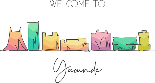 Single continuous line drawing Yaounde city skyline, Cameroon. Famous city scraper and landscape home decor wall art poster print. World travel concept. Modern one line draw design vector illustration png