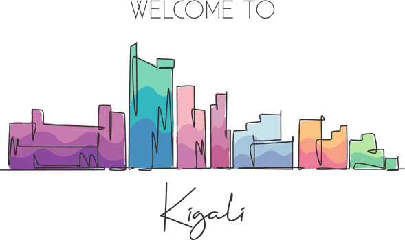 One single line drawing Kigali city skyline, Rwanda. Historical place landscape in world postcard art. Best holiday destination. Editable stroke trendy continuous line draw design vector illustration png