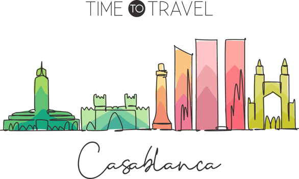 Single continuous line drawing of Casablanca city skyline Morocco. Famous city scraper and landscape in the world. World travel concept. Editable stroke modern one line draw design vector illustration png