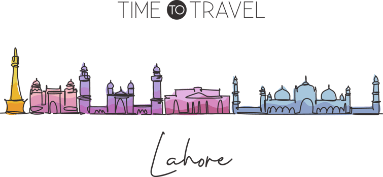 One continuous line drawing of Lahore city skyline, Pakistan. Beautiful city landmark. World landscape tourism and travel vacation. Editable stylish stroke single line draw design vector illustration png