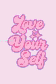 y2k trendy poster, nostalgia for 2000s 1990s, pink color, love yourself, star, vector illustration