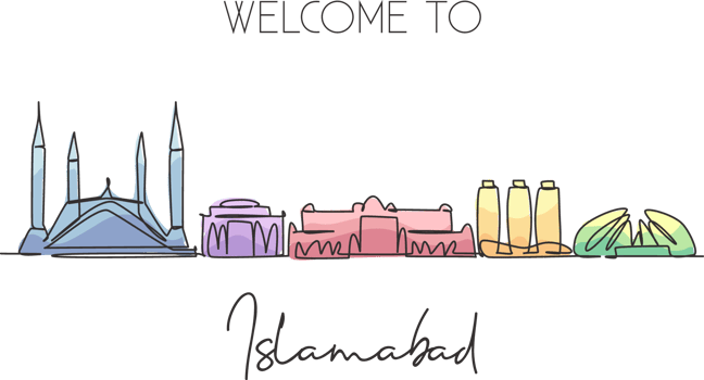 One continuous line drawing of Islamabad city skyline, Pakistan. Beautiful city landmark. World landscape tourism and travel vacation. Editable stylish single line draw design vector art illustration png