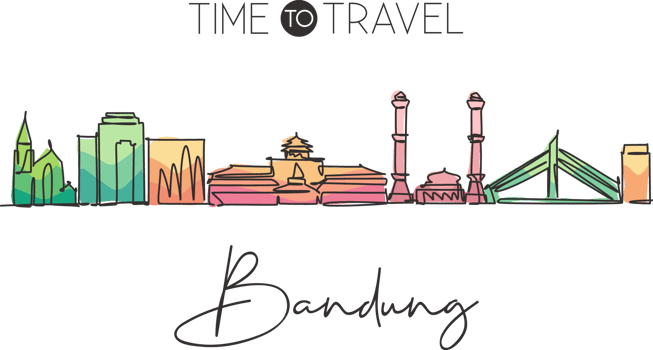 One single line drawing of Bandung city skyline, India. Historical town landscape home decor wall art poster print. Best holiday destination. Continuous line draw design vector graphic illustration png