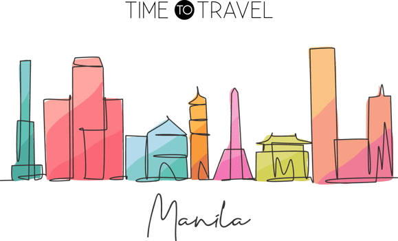 Single continuous line drawing of Manila city skyline Philippines. Famous city scraper landscape. World travel concept home art wall decor poster print. Modern one line draw design vector illustration png