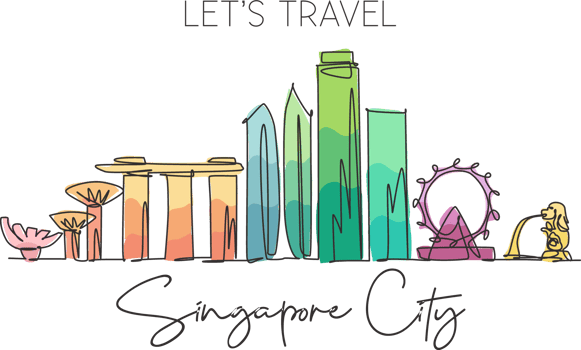 One single line drawing of Singapore city skyline. Historical town landscape in the world. Best holiday destination poster art. Editable stroke trendy continuous line draw design vector illustration png
