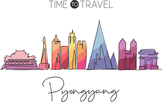 One continuous line drawing of Pyongyang city skyline, North Korea. Beautiful landmark. World landscape tourism and travel vacation. Editable stylish stroke single line draw design vector illustration png