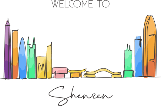 Single continuous line drawing of Shanghai city skyline China. Famous city scraper and landscape home wall decor art poster print. World travel concept. Modern one line draw design vector illustration png