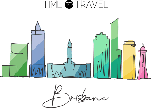 One continuous line drawing of Brisbane city skyline, Australia. Beautiful landmark. World landscape tourism travel vacation poster. Editable stylish stroke single line draw design vector illustration png