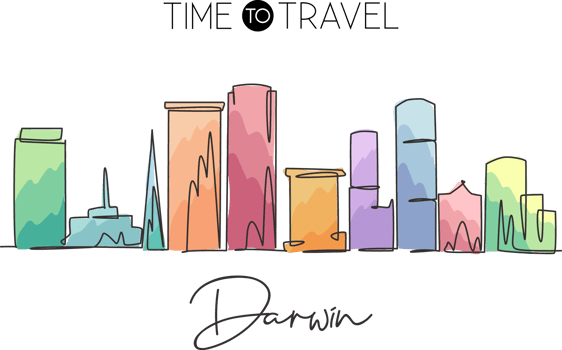 Single continuous line drawing Darwin city skyline, Australia. Famous city scraper and landscape. World travel concept home wall decor art poster print. Modern one line draw design vector illustration png