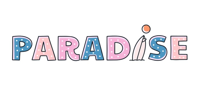 colorful paradise letter with surfboard as i letter vector t shirt sticker art