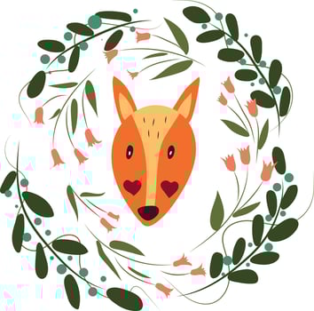 Vector image. Fox muzzle with flowers.
