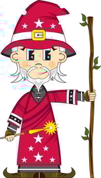 Cute Cartoon Magical Wizard with Wand Illustration vector