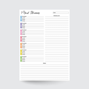 Meal Planner,Menu Planner,Food Planner,Meal Chart,Meal Calendar,Meal Planner Sheet,Meal Organizer,Meal Tracker,Meal Insert,Meal Plan Template,Shopping list vector