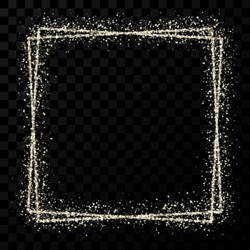 Silver double square frame. Modern shiny frame with light effects isolated on dark background. Vector illustration.