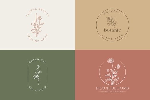 Botanical Floral element Vector Trendy Hand Drawn Logo with Wild Flower and Leaves. Logo for spa and beauty salon, boutique, organic shop, wedding, floral designer, interior, photography, cosmetic.