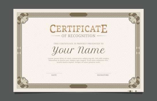 Certificate Of Recognition With Classic Style Background vector