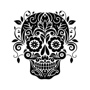 Vibrant Day of the Dead sugar skull tattoo in vector illustration. Perfect for tattoos, t-shirts, posters, and Dia de los Muertos-themed designs.