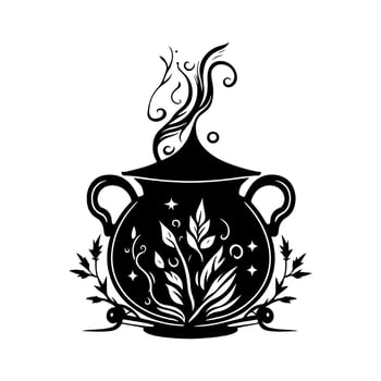 Enchanted witch cauldron with mystical potion. Minimalist and decorative vector design, perfect for Halloween, magic, and fantasy-themed projects.