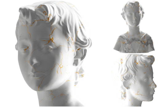 A stunning 3D render of a young John the Baptist statue, white marble stone shimmering gold accents png
