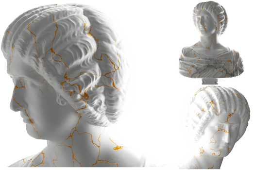 Renaissance statue in white marble and gold for apparel, album covers, and social media png