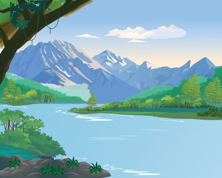 landscape backdrop template forest river vector