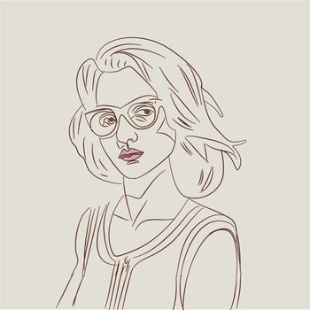 Young woman portrait line art pink lips vector line art illustration