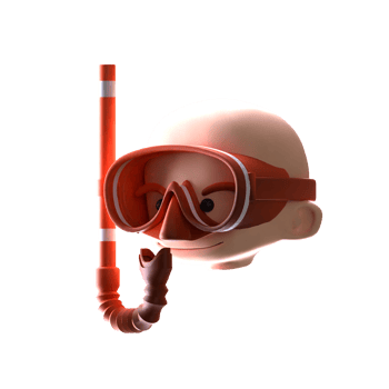 3d design head character with SWIMMING GOGGLES png