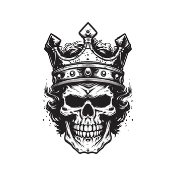 undead king, vintage logo concept black and white color, hand drawn illustration vector