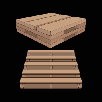 Set of Wooden pallet vector illustration on black background . Isolated isometric wood container. Isometric vector wooden pallet.