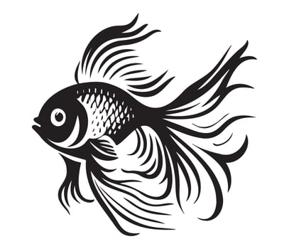 goldfish, golden fish Animal fish illustration black and white side view outline image vector