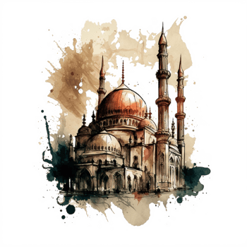 Watercolor painting of a mosque png