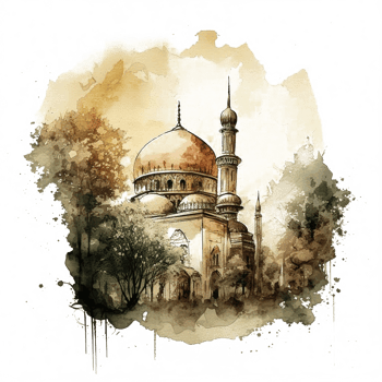 Watercolor painting of a mosque png