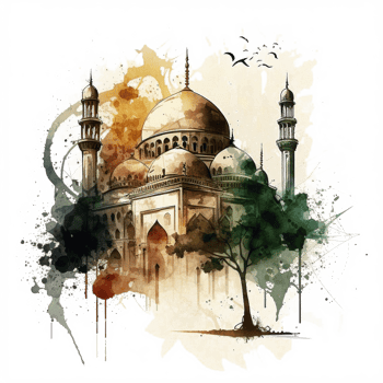 Watercolor painting of a mosque png