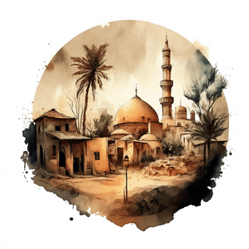 Watercolor painting of a mosque png
