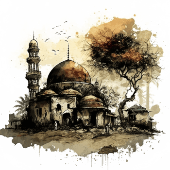 Watercolor painting of a mosque png