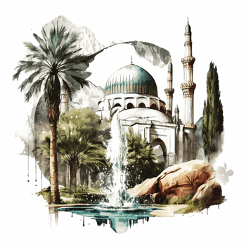 Watercolor painting of a mosque png