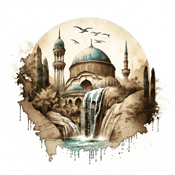 Watercolor painting of a mosque png